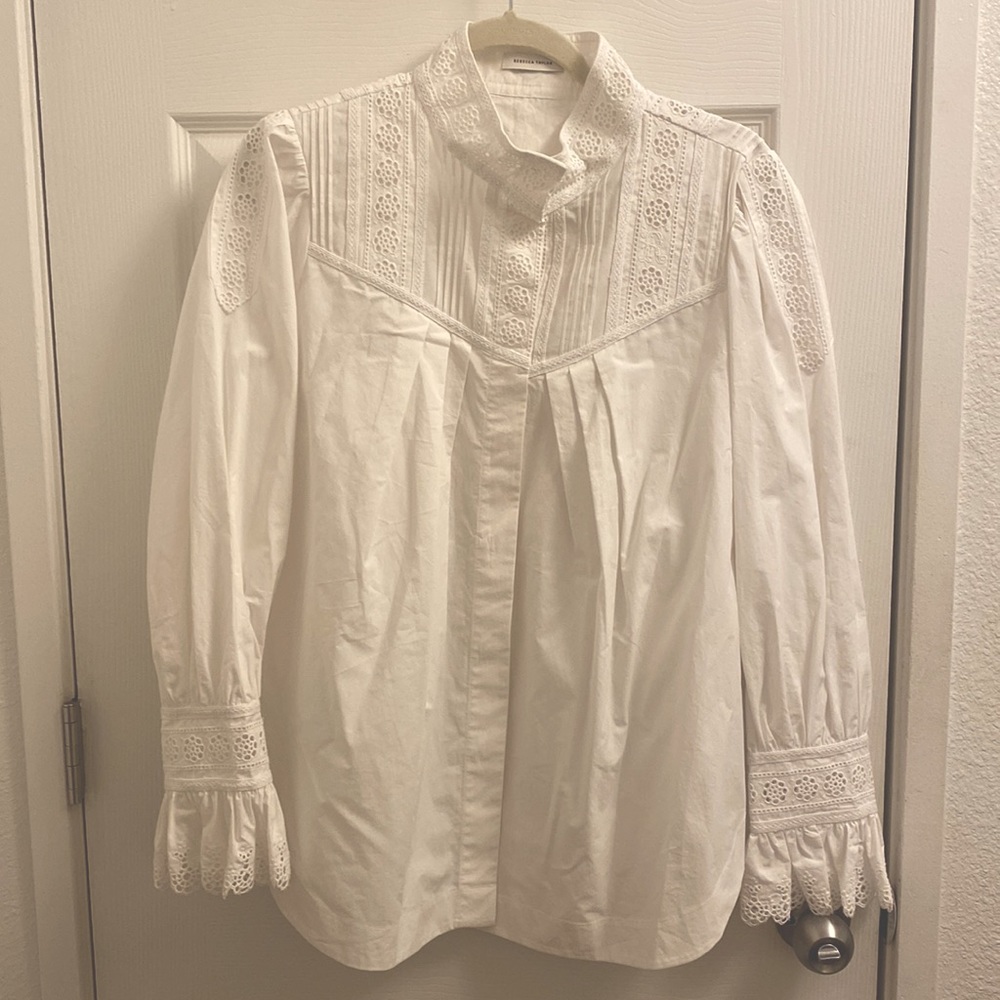Rebecca Taylor White Poplin Lace long sleeve top. Brand new. 100% cotton.